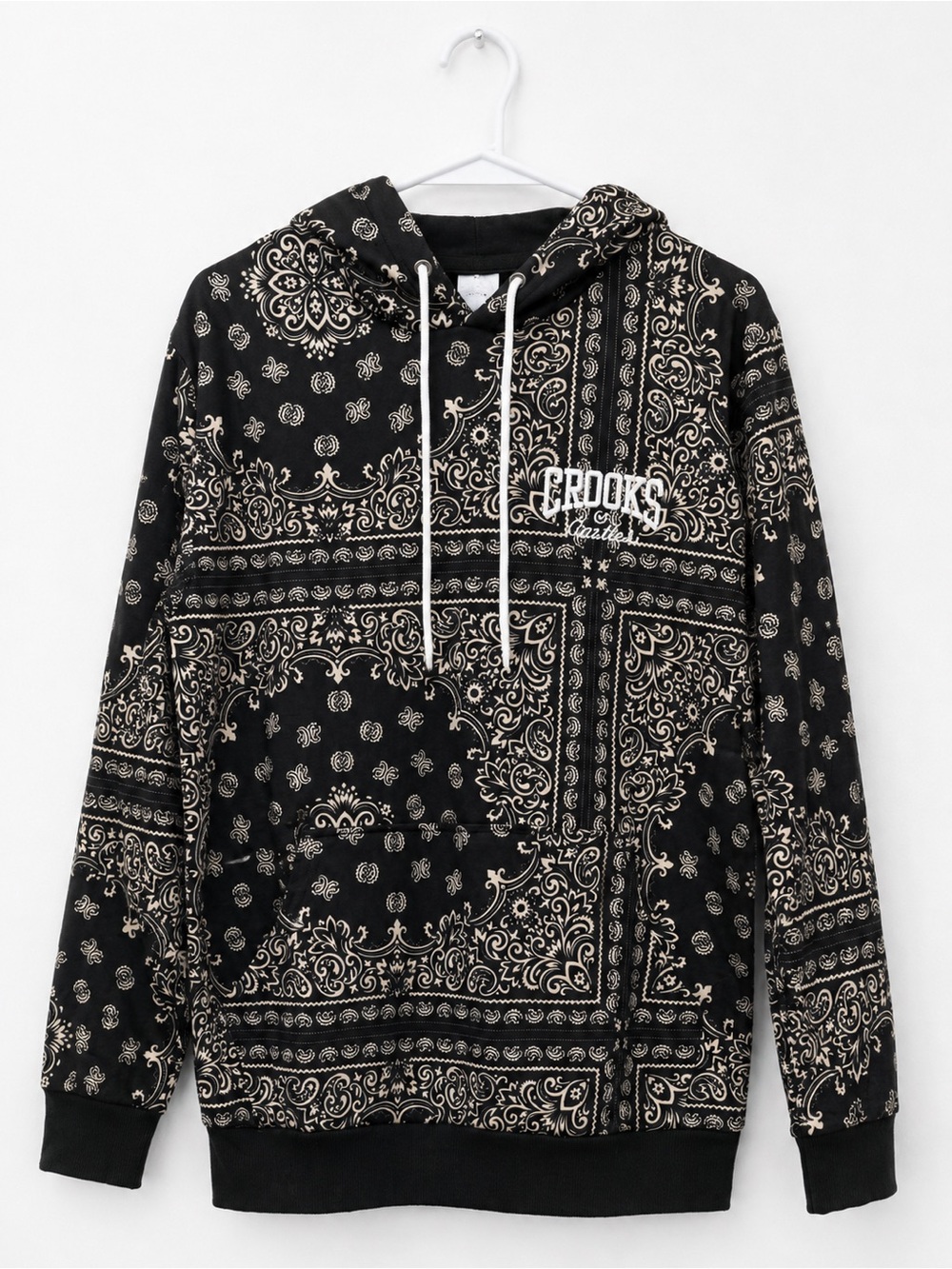 Crooks & Castles Black Hoodie with Cream Bandana Print